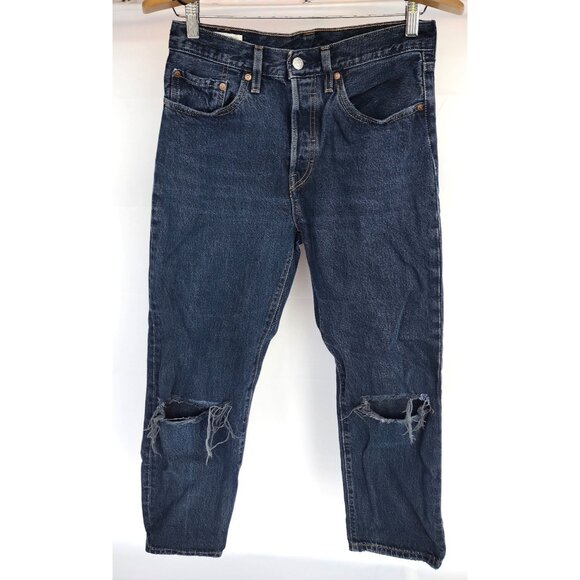 Levi Dark Wash 501 Distressed Button Fly 27x26 - Picture 1 of 12